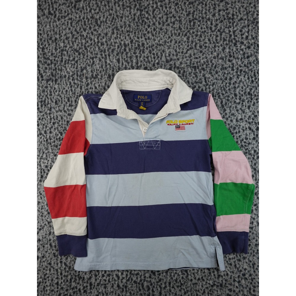 Polo Sport Rugby Shirt Boys Size 8 Multi Color Striped‎ Colorblock Long Sleeve